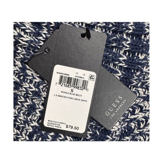 Guess‎ Women’s Sweater Marled Cowl Neck Chunky Cable Knit Small Navy/White New - Picture 8 of 9